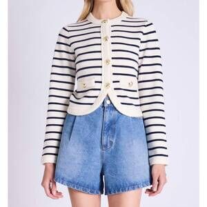 NEW BERENICE rayures a poches cardigan in navy/white